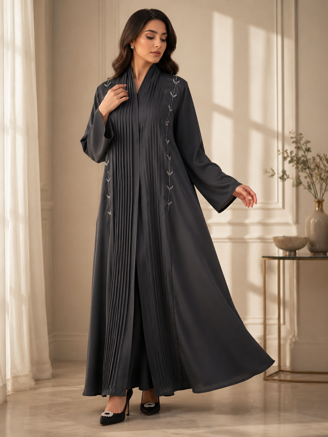 Ebony Pleated Elegance Abaya
