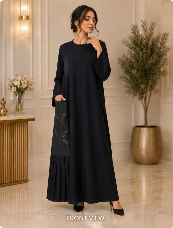 Midnight Pleated Elegance Abaya ✨