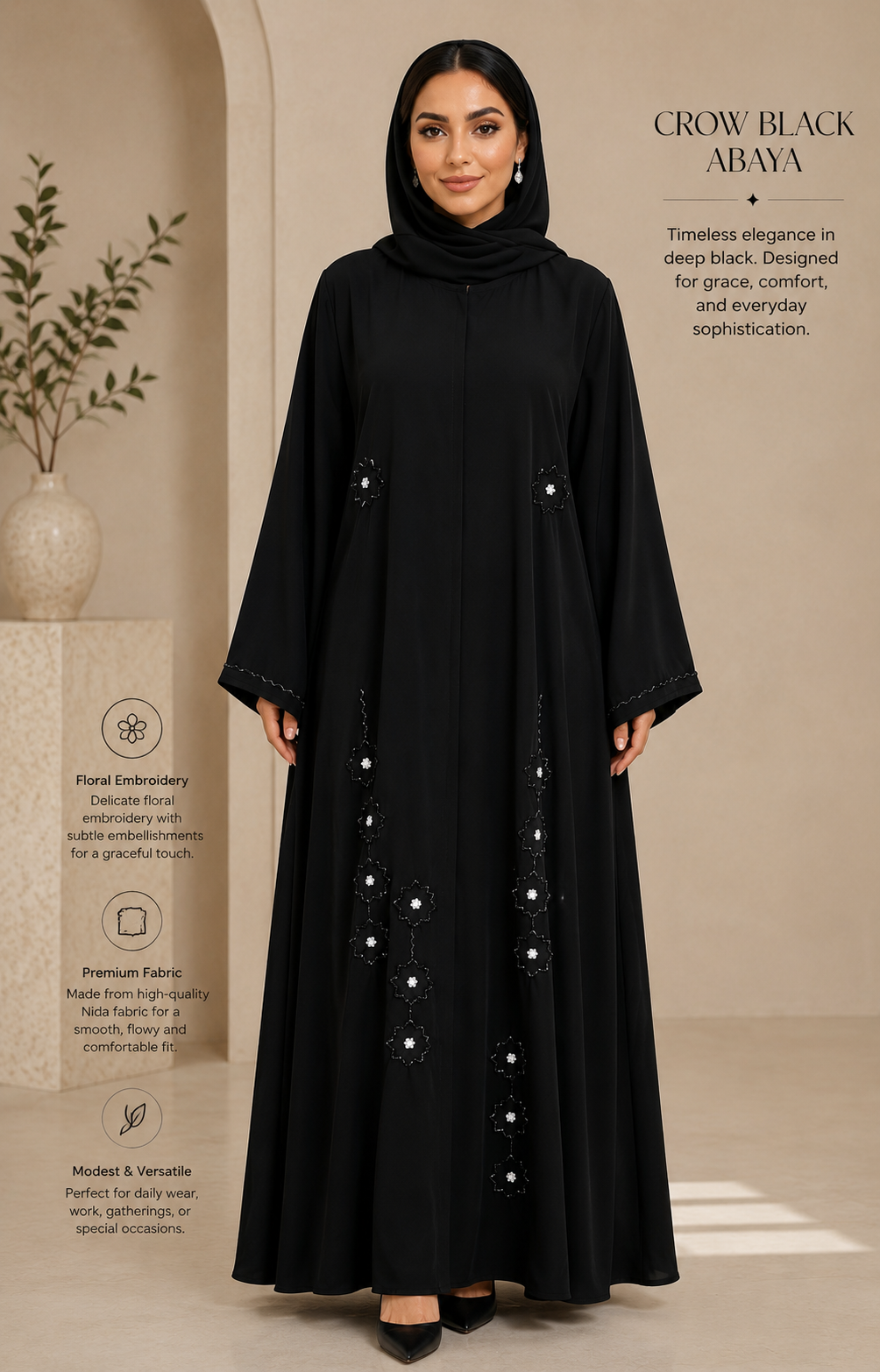 Noir Blossom Abaya