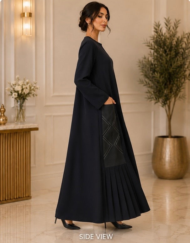 Midnight Pleated Elegance Abaya ✨